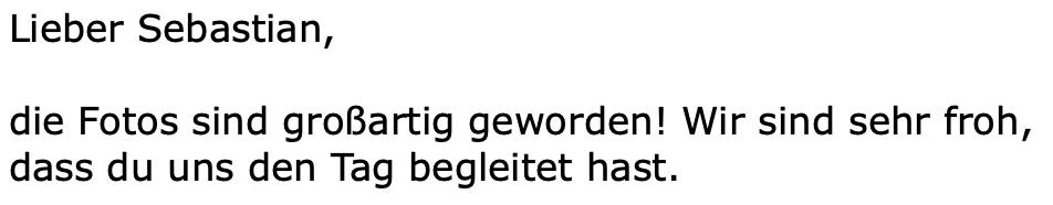 Dankesnachricht eines Brautpaars: die Fotos sind großartig geworden