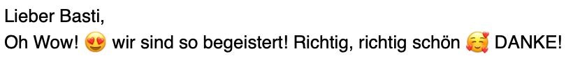 Kurze Nachricht: Oh wow, wir sind so begeistert