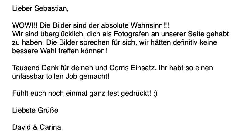 Dankesnachricht von David und Carina: die Bilder sind der absolute Wahnsinn