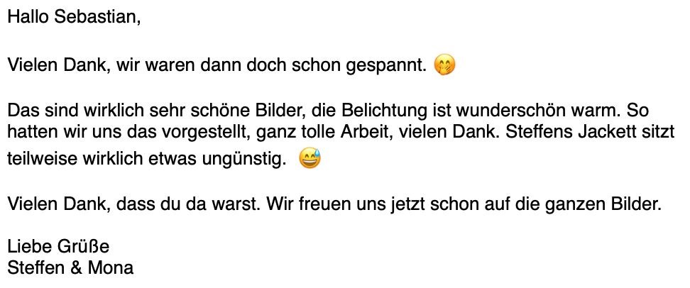 Nachricht von Steffen und Mona: sehr schöne Bilder, wunderbar warme Belichtung