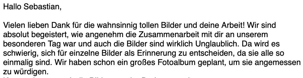 Nachricht: absolut begeistert, ein großes Fotoalbum ist schon geplant